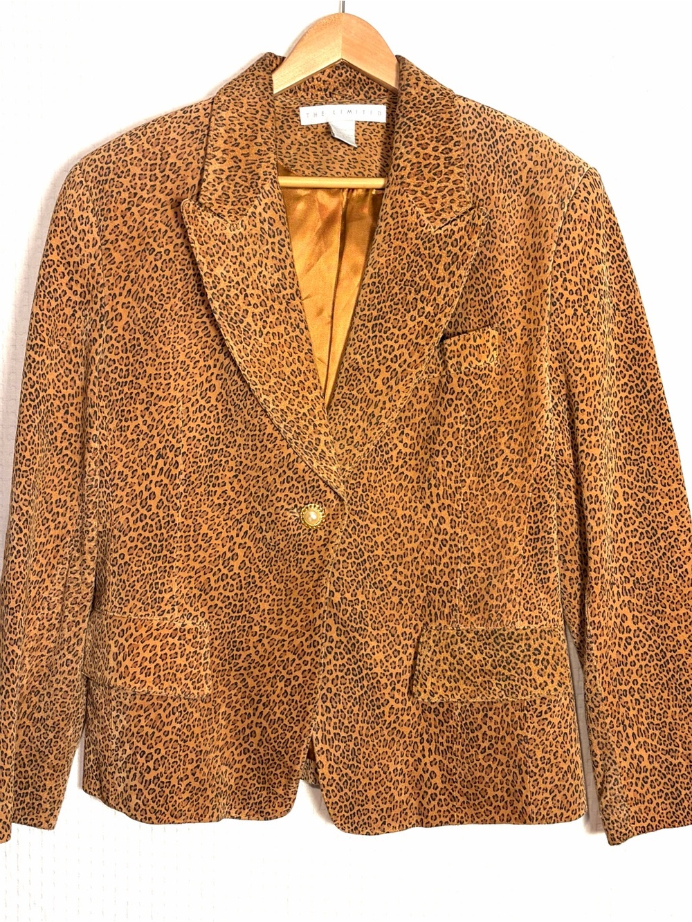Y2K 1990s The Limited Leopard Print Blazer Sueded Leather Brown Lined Size M